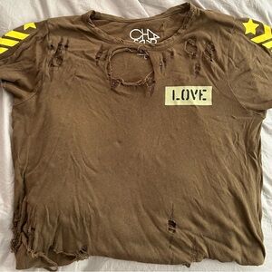 CHASER SIZE L, Military style , holed up LOVE tee w/ stripes on the sleeves.